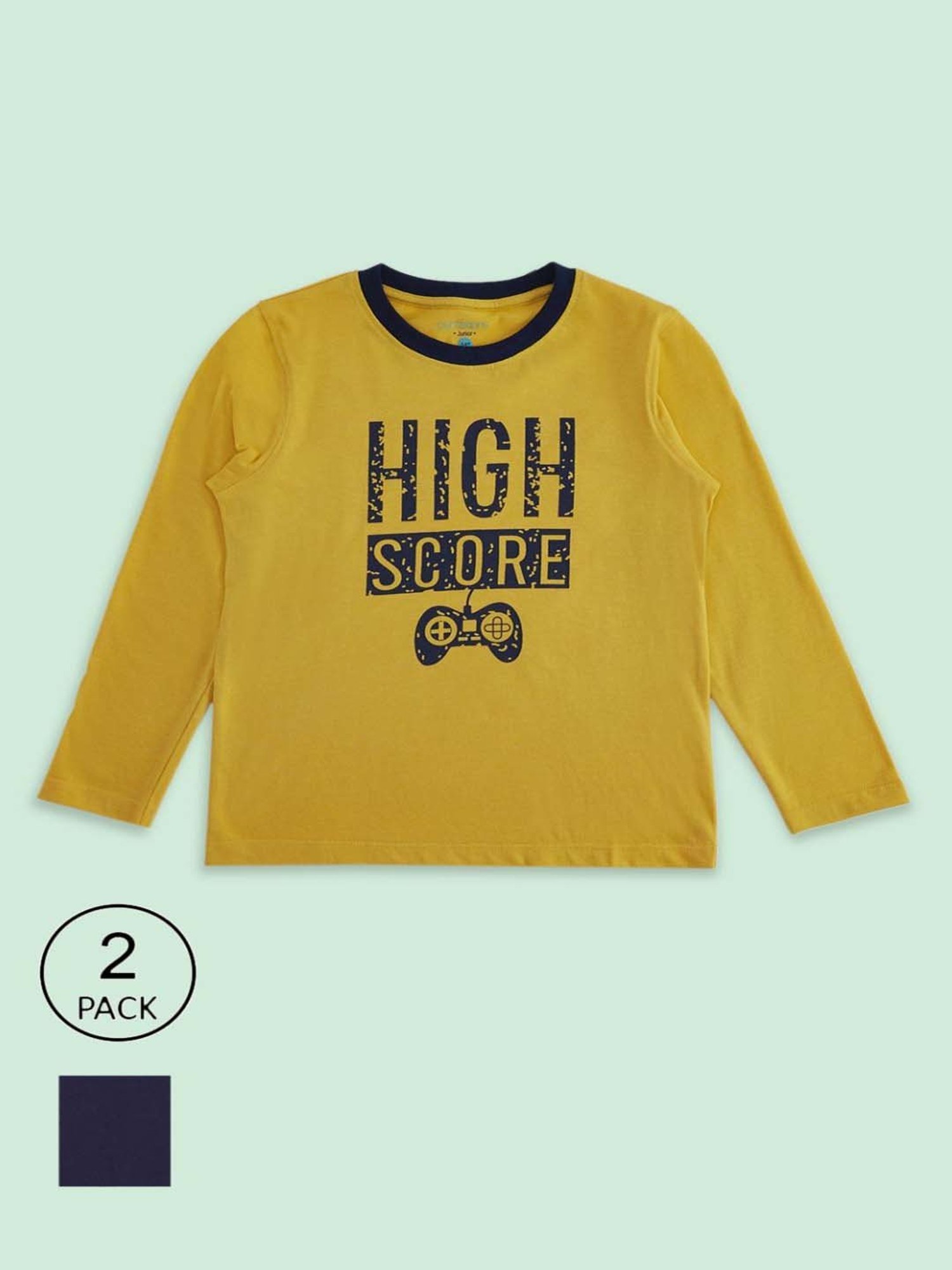 Pantaloons Baby Kids Yellow & Blue Cotton Printed Full Sleeves T-Shirt