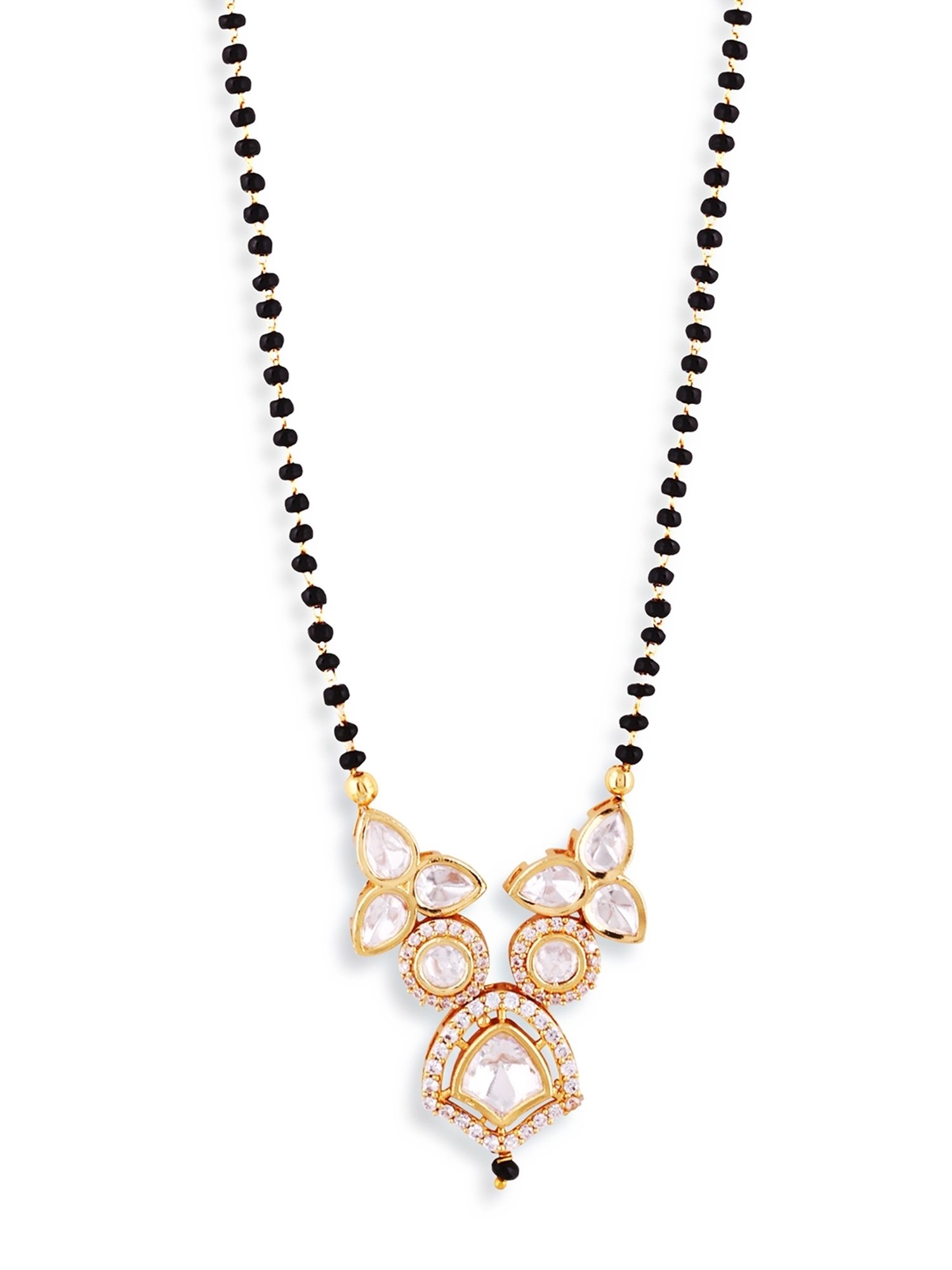 Abdesigns Gold-Plated American Diamond & Black Beaded Mangalsutra