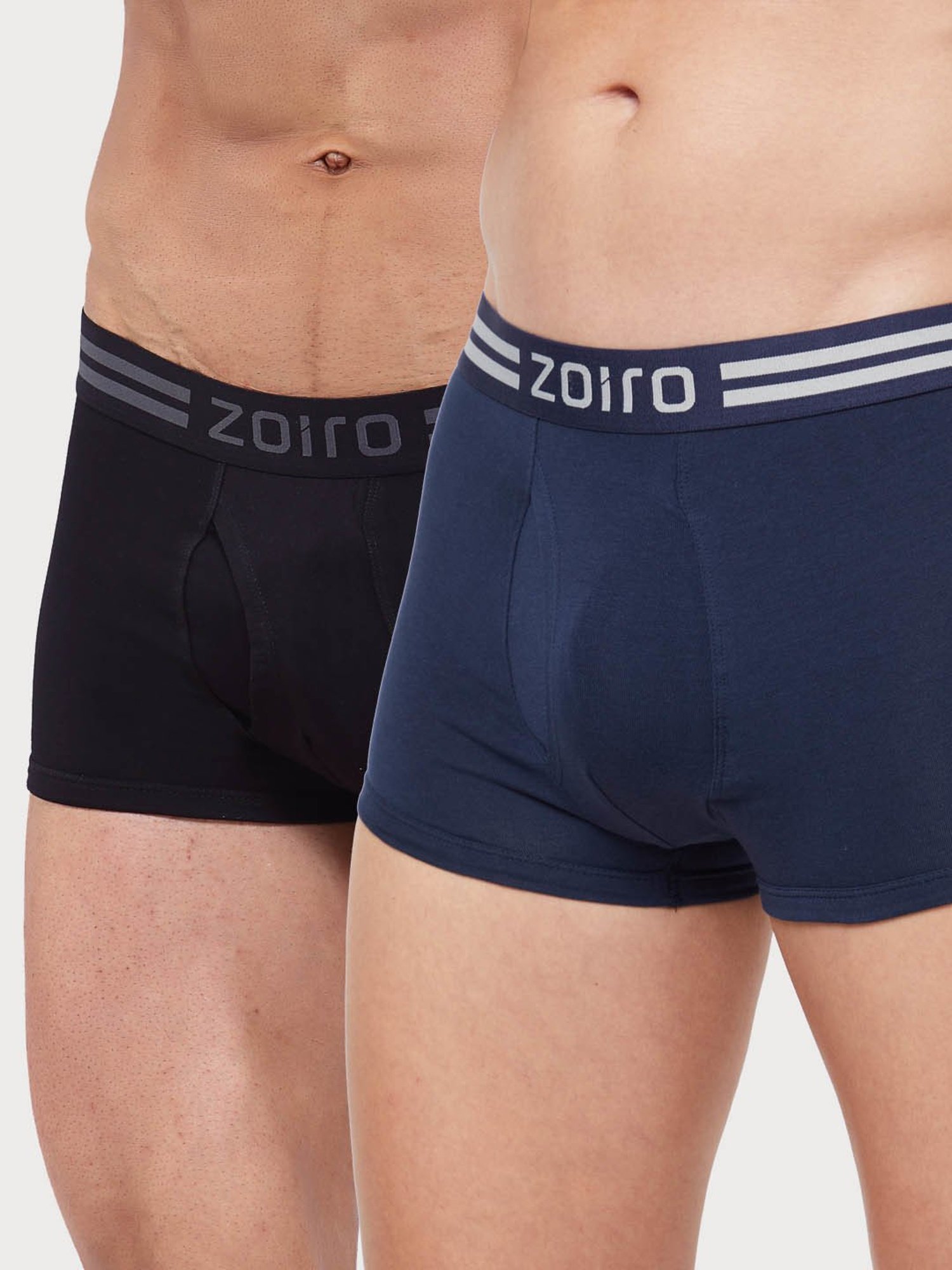 Zoiro Dark Denim & Black Cotton Regular Fit Trunks - Pack Of 2