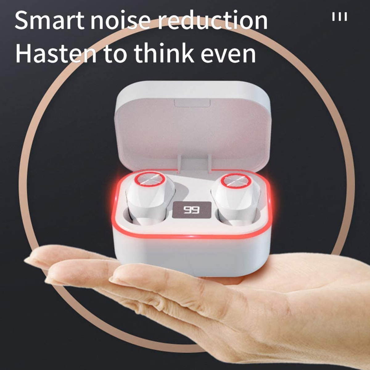 LED Wireless Earbuds, TWS Bluetooth 5.1 Headphones Stereo Sound Earphones 46H Playtime Charging Case Gaming Headsets Sweat Proof Dual Headset with Built-in Noise Cancelling Mic for Sports, White, BE56