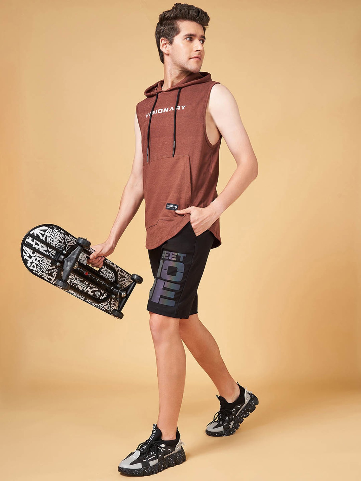 Street 808 by Pantaloons Black Regular Fit Printed Shorts