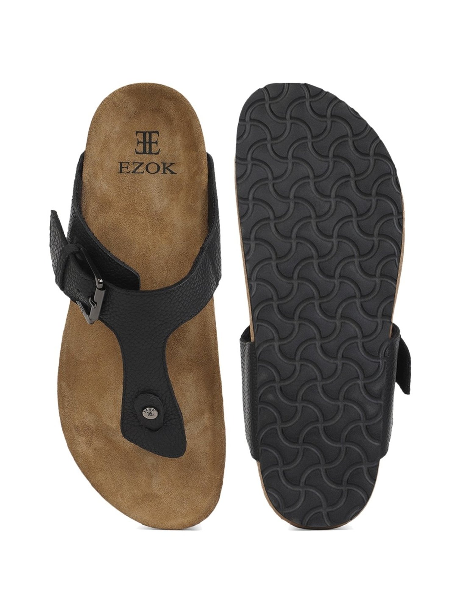 EZOK Men's Black T-Strap Sandals