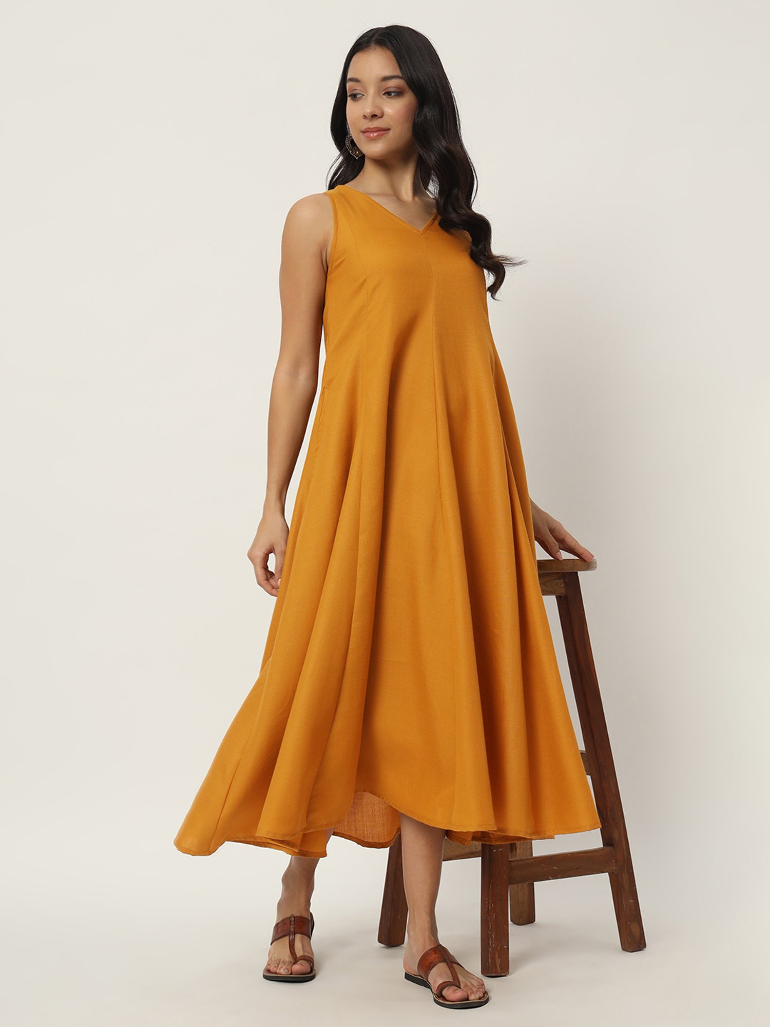 9rasa Yellow Cotton Ethnic Dress