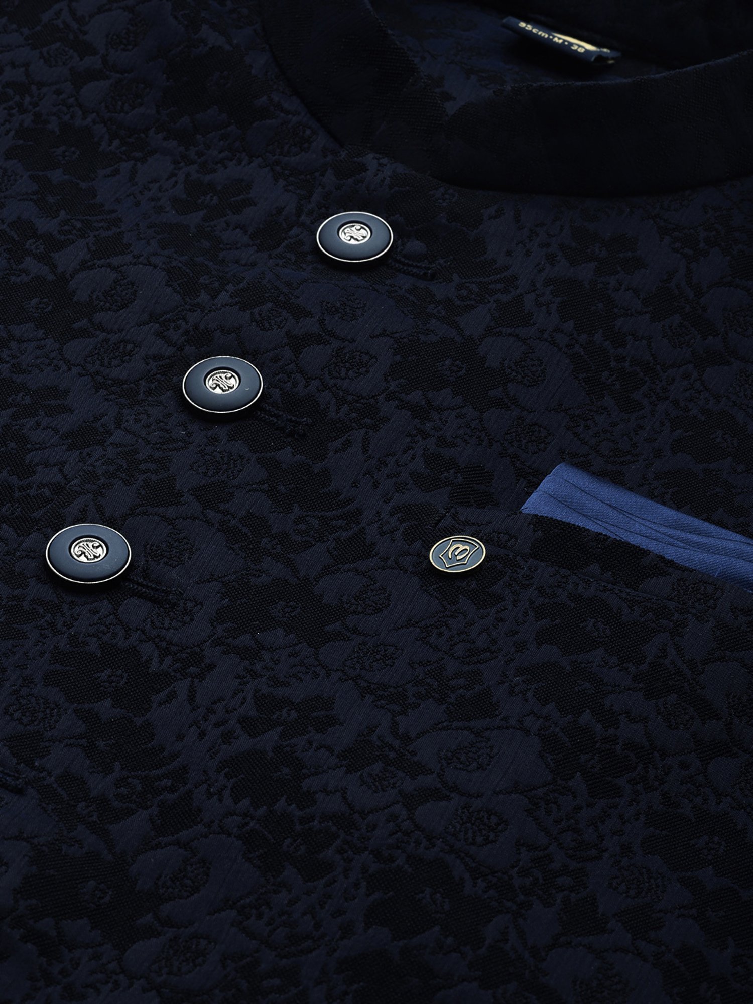 Manyavar Blue Regular Fit Self Design Nehru Jacket