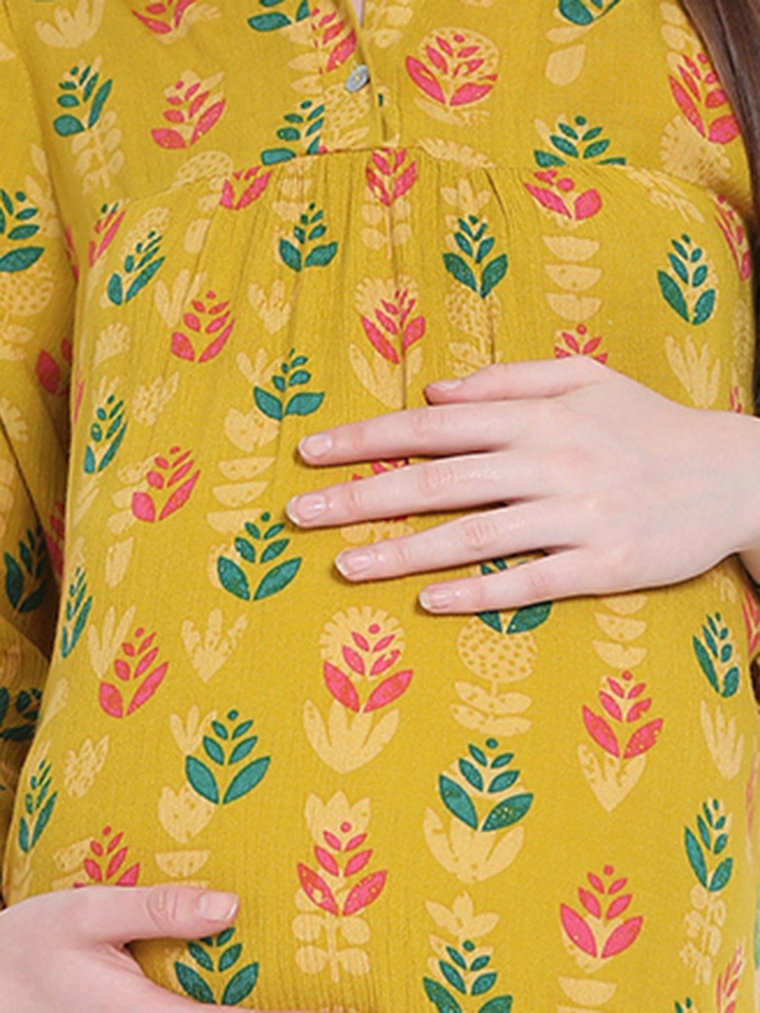 Oxolloxo Mustard Printed Maternity Dress