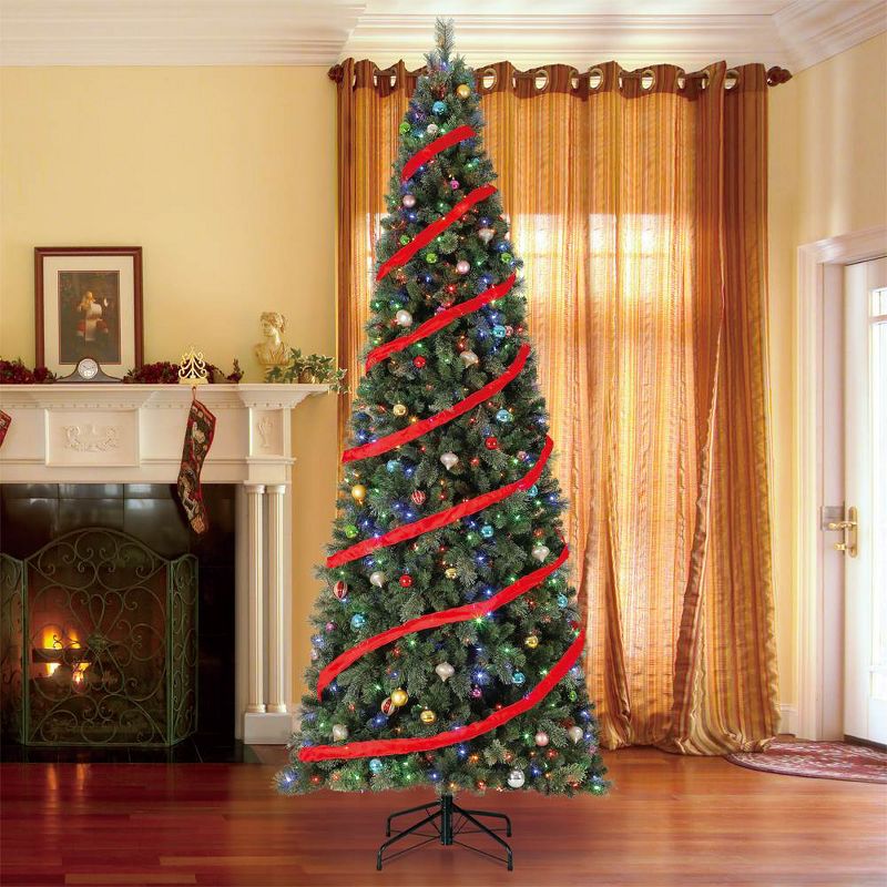 Home Heritage 12' Cascade Quick Set PVC Christmas Tree and Changing LED Lights
