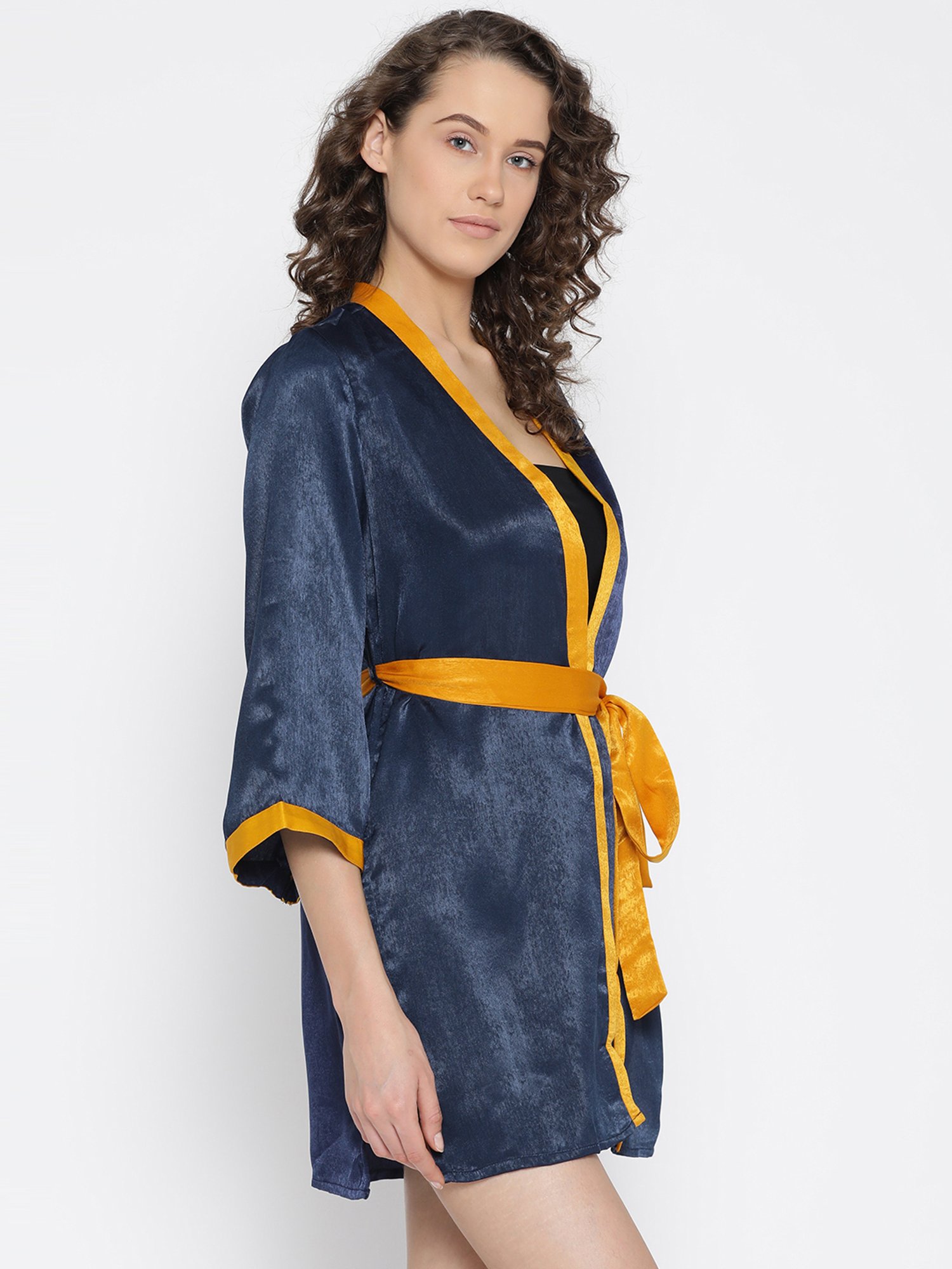 Erotissch Navy Solid V Neck Robe
