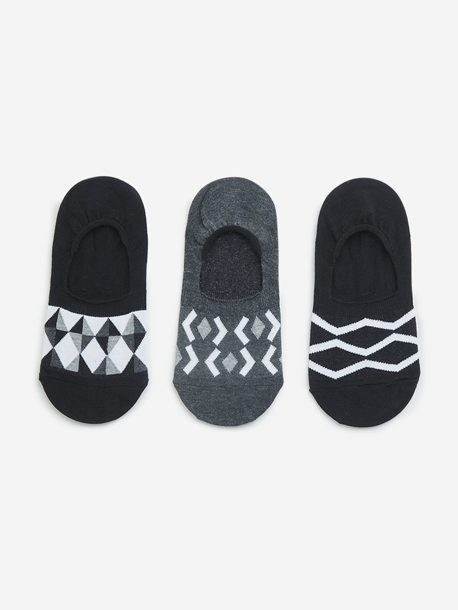 WES Lounge by Westside Black Printed Invisible Socks - Pack of 3