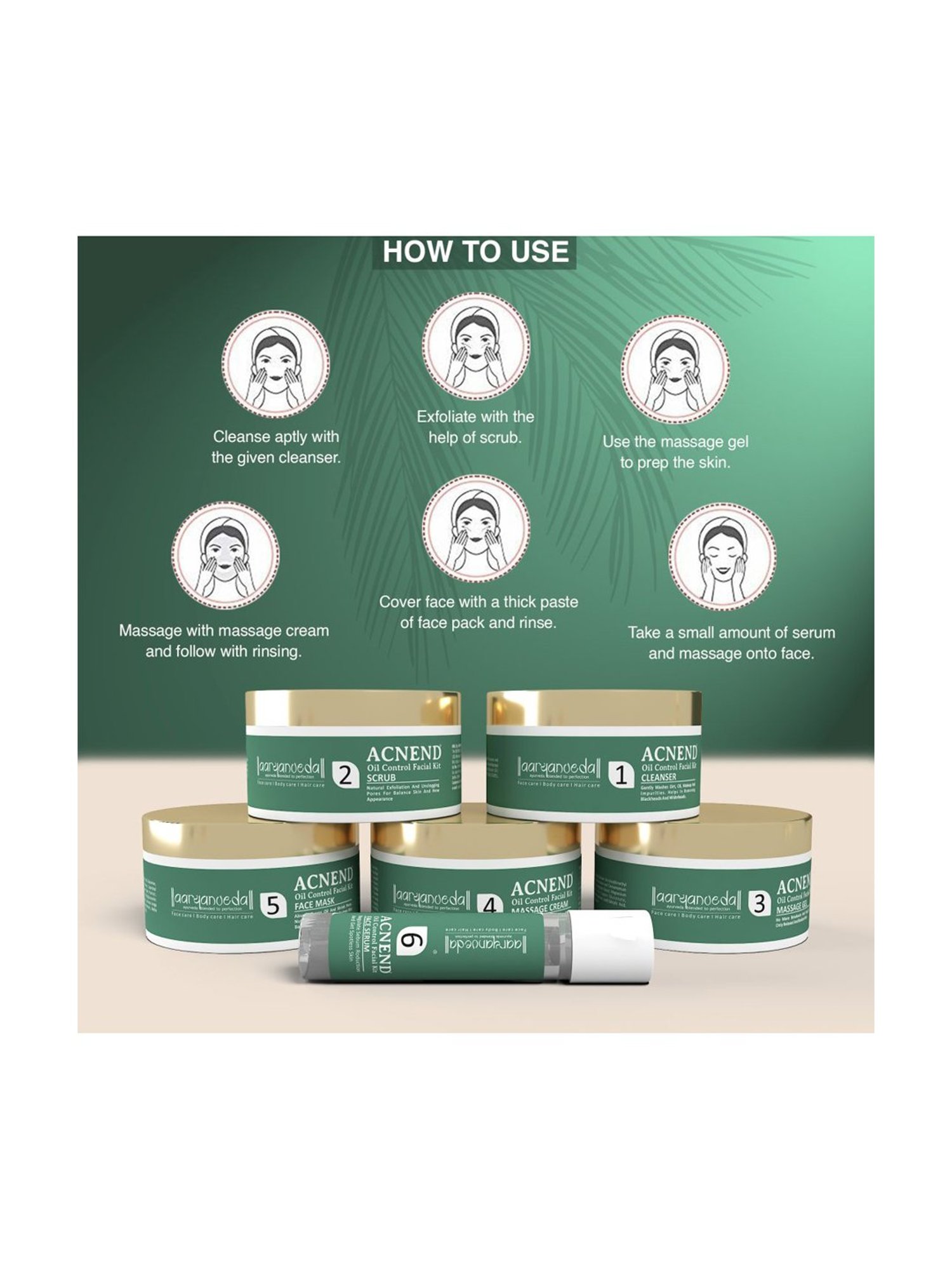 Aryanveda Acnend Oil Control Facial Kit, A Complete Solution With 6 Step Regimen