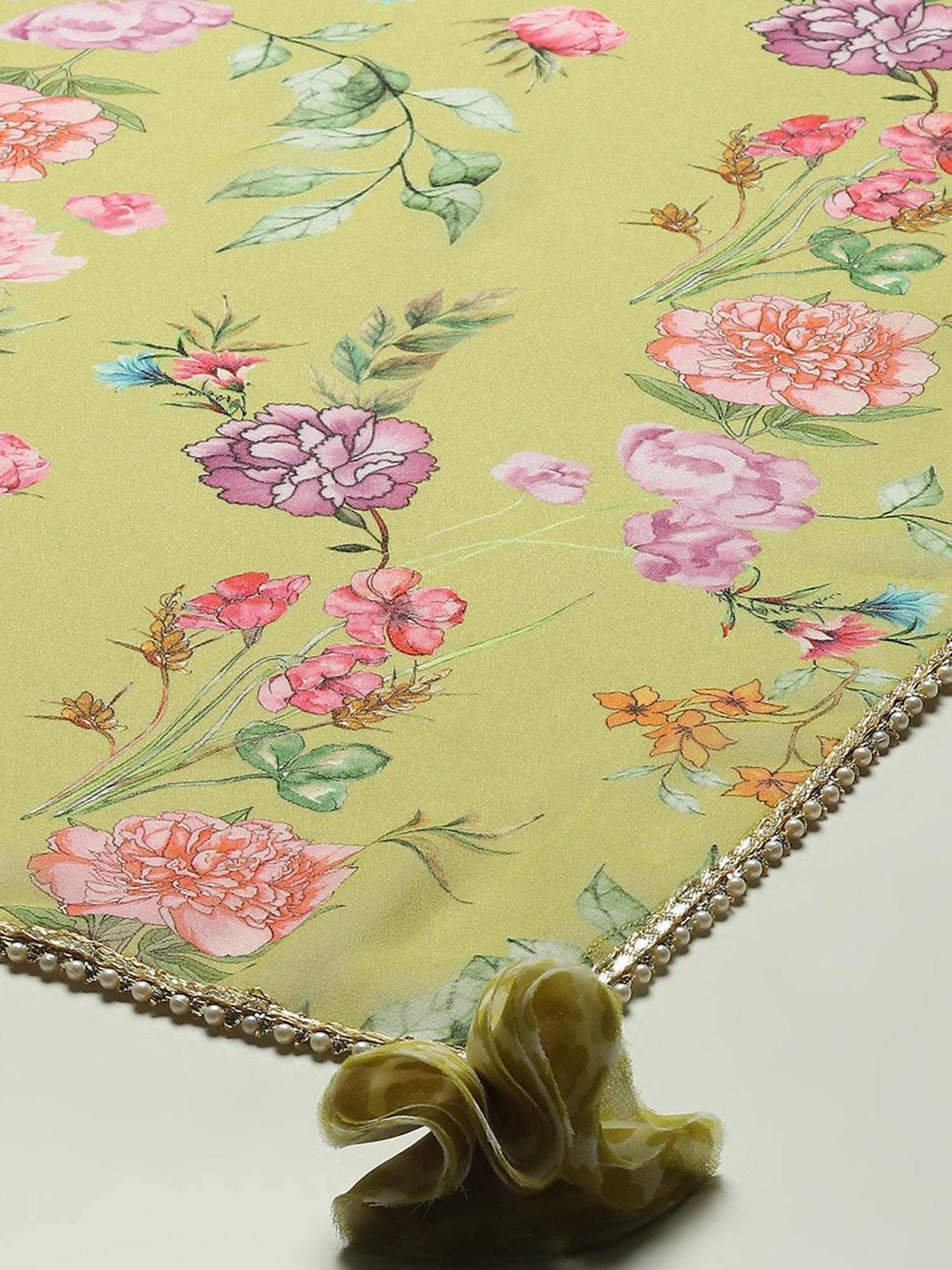 Biba Light Green Printed Kurta With Palazzo & Dupatta