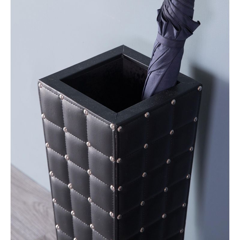 Bold Tones Black Faux Leather Wooden Umbrella Stand, Umbrella Storage Holder for Entryway