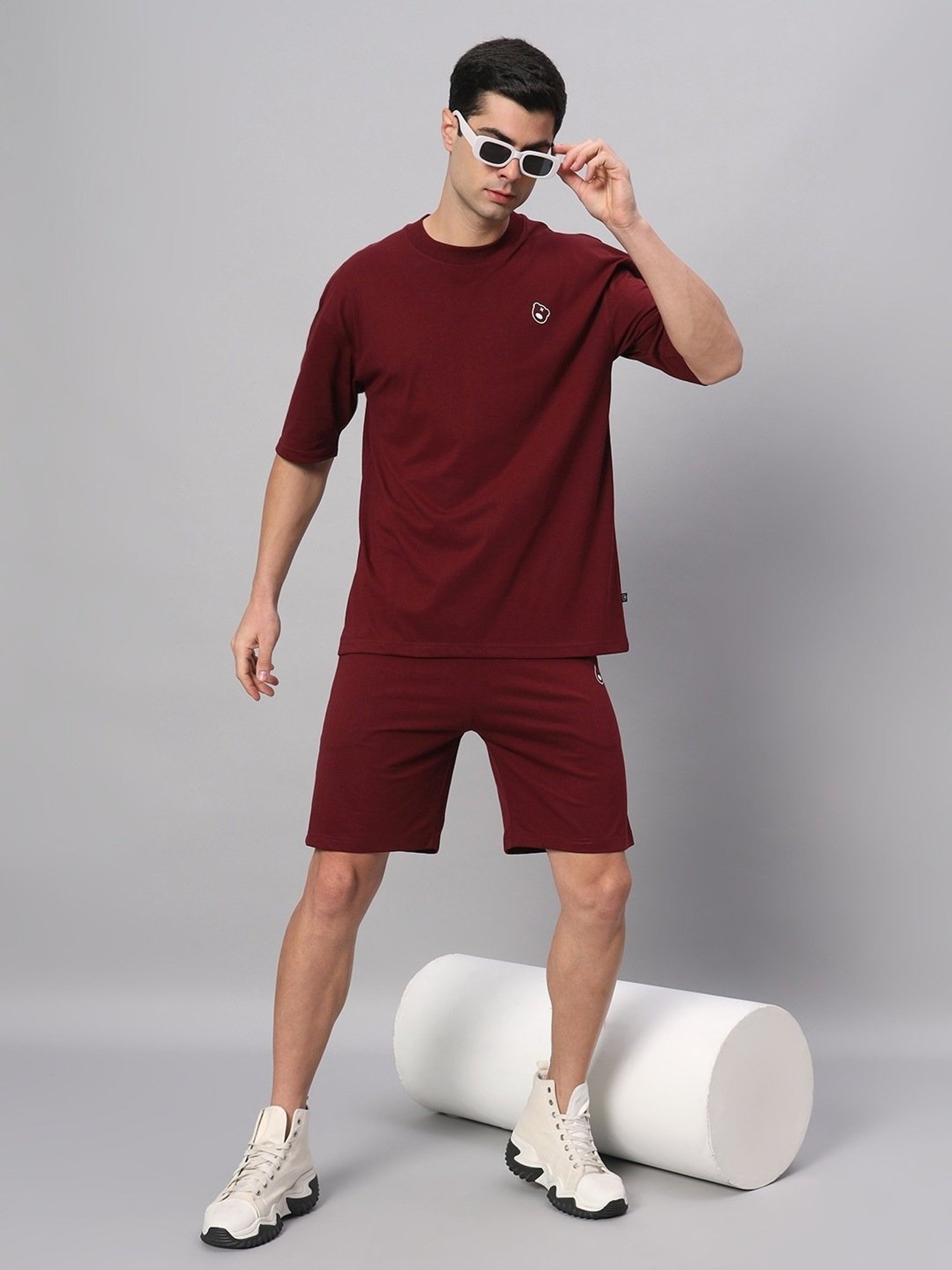 Griffel Maroon Cotton Loose Fit Co-Ord Set