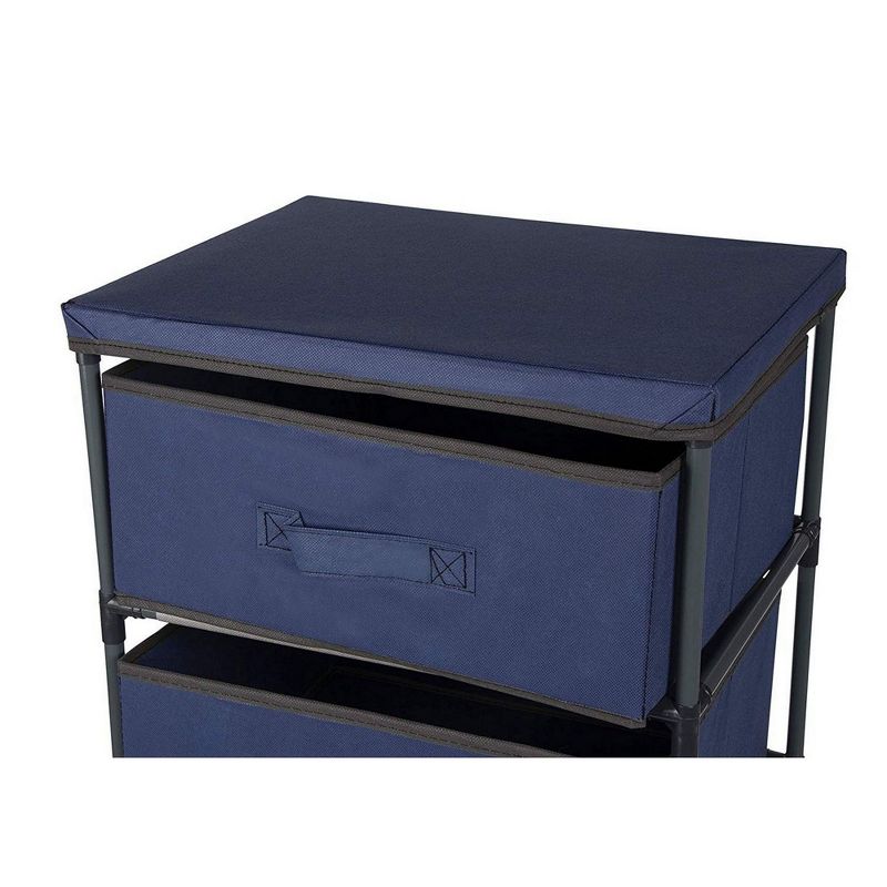 Juvale 4 Tier Dresser Drawers Organizer Tower, Fabric Chest of Storage Drawer Bins for Clothes, Blue 16.5x13 in