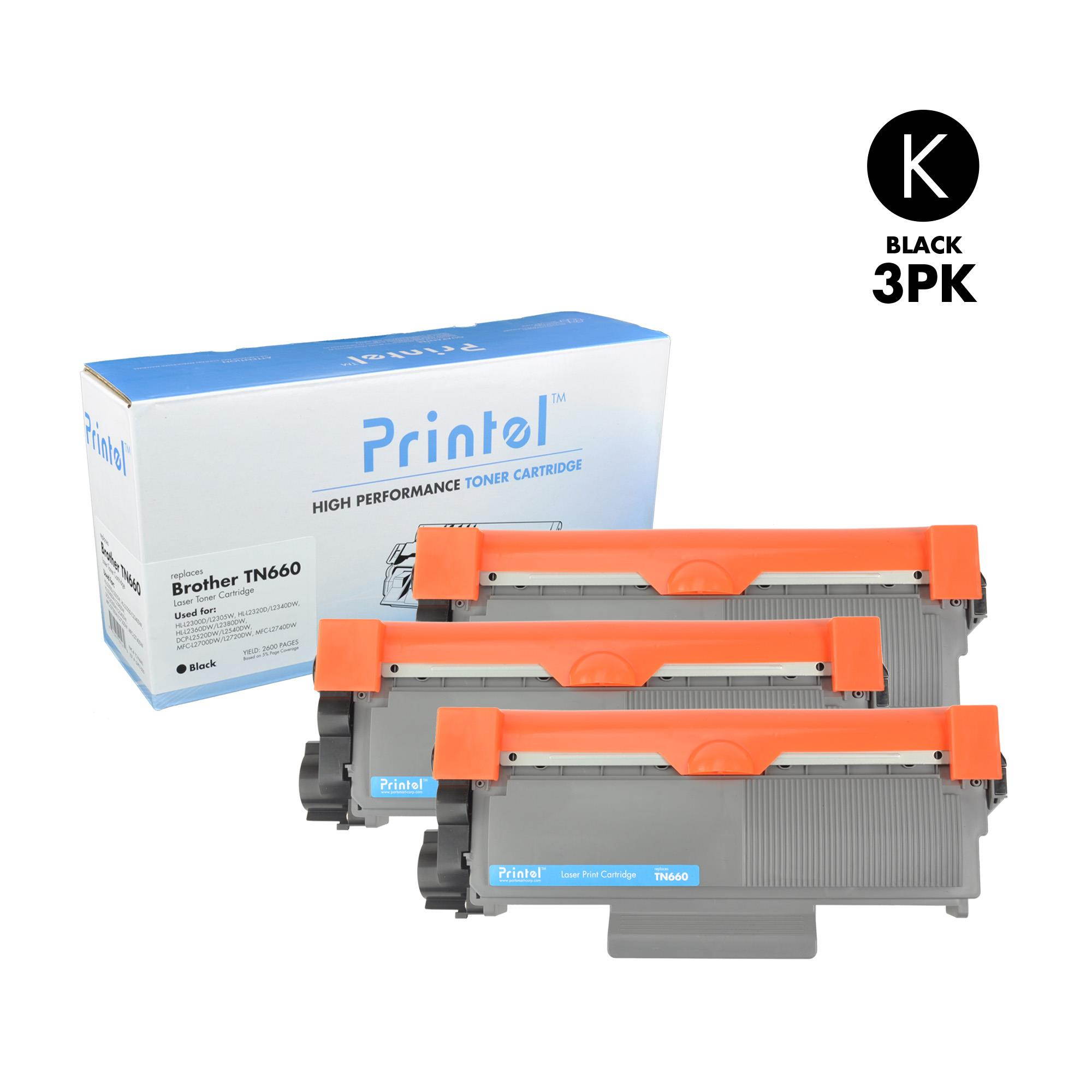 Brother TN660 (3 Pack) High Yield Black Compatible Toner Cartridge by Printel