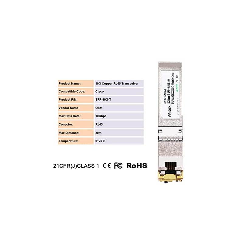 SFP+ to RJ45 Copper Modules, 10GBase-T Transceiver Compatible for Cisco SFP-10G-T-S, Ubiquiti, D-Link, Supermicro, Netgear, Mikrotik, Unifi (Cat 6a/7, 30-Meter)