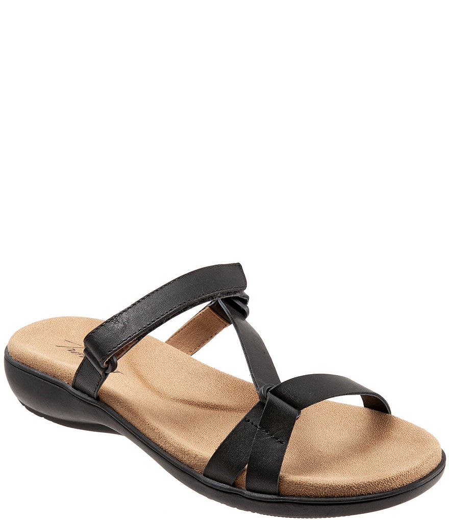 Trotters Raja Leather Adjustable Hook and Loop Slide Footbed Sandals