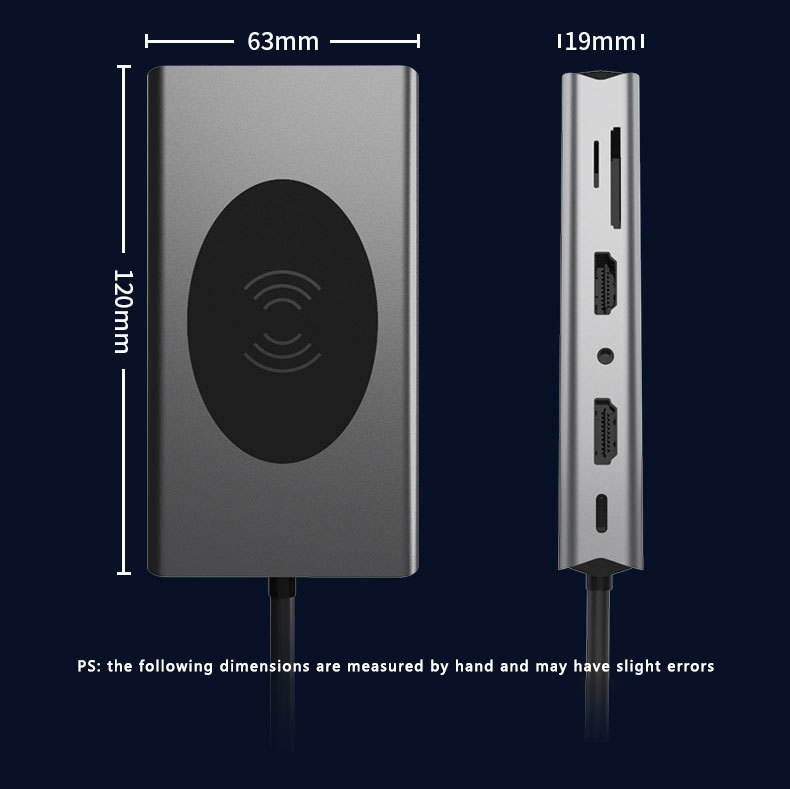 14 in 1 USB Hub Type C Dongle Adapter with Wireless Charger, USB C Adapter with HDMI 4K 2 Output, RJ45 Ethernet, 87W PD Charger, SD/TF Card Reader with USB 3.0 VGA Ports (Gray)