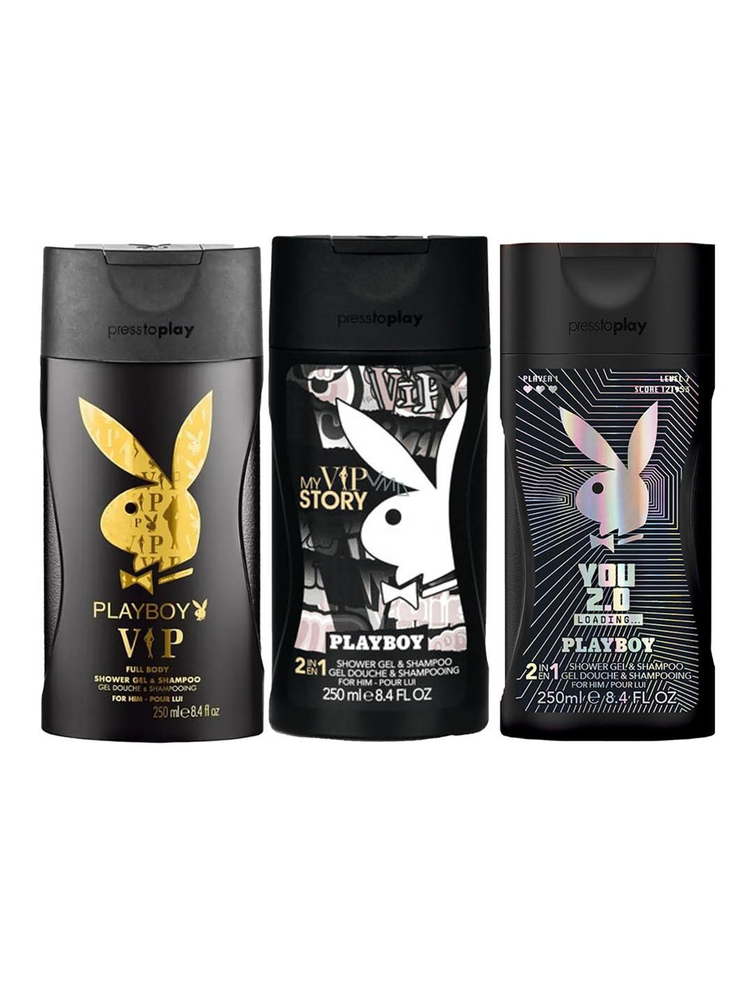 Playboy VIP, Playboy My VIP Story and Playboy You 2.0 Loading Shower Gel and Shampoo for Men Combo