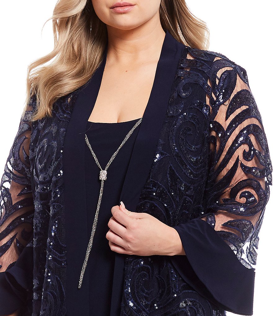 Jessica Howard Plus Size Crew Neck 3/4 Sleeve Printed Trapeze Dress