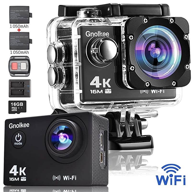 4K WiFi Action Camera 16GB TF Card16MP Underwater Video Camera 170 Wide Angle Sports Cam with Remote 2 Batteries 24 Accessories Mounting Kit 20 Pack