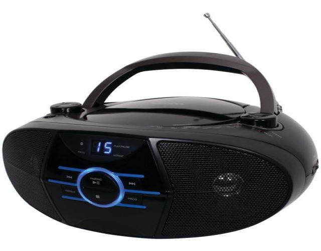 CD Player Boombox CDCDRCDRW Portable wBluetooth USB AMFM Radio Aux LineInput Headset Jack Foldable Carrying Handle and LED Light Phantom Black