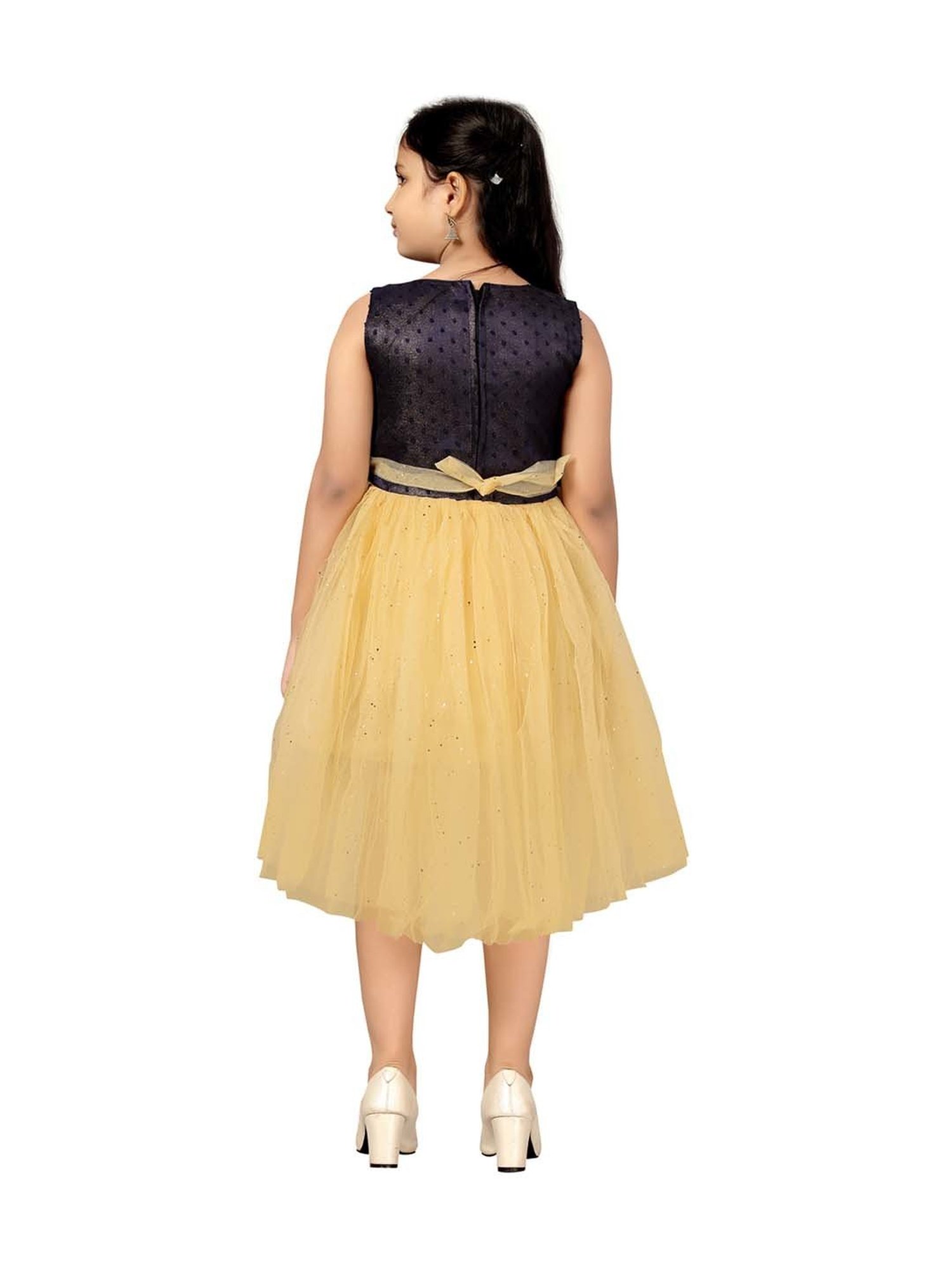 Aarika Kids Navy & Yellow Textured Pattern Dress