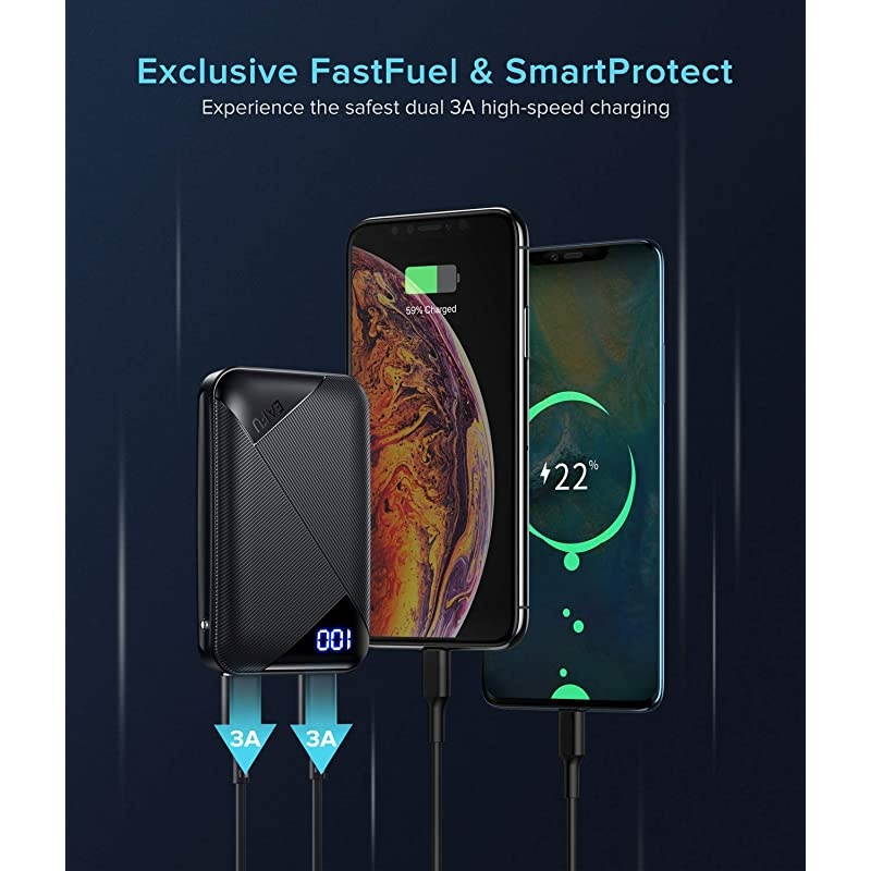 Portable Charger, Compact 10000mAh Dual 3A High Speed LED Display Power Bank, External Battery Pack with Flashlight for iPhone XR XS X Pro 8 Plus Samsung S20 S10 Note 20 Google LG iPad Tablet etc