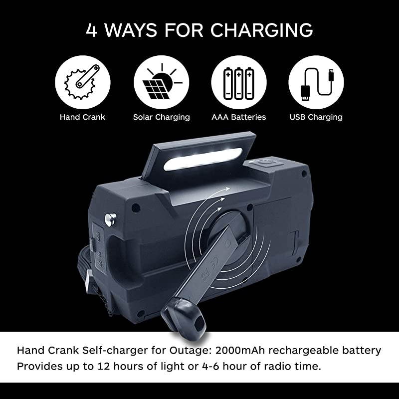 Weather Solar Crank AMFM NOAA Radio with Portable 2000mAh Power Bank Bright Flashlight and Reading Lamp for Household and Outdoor Survival