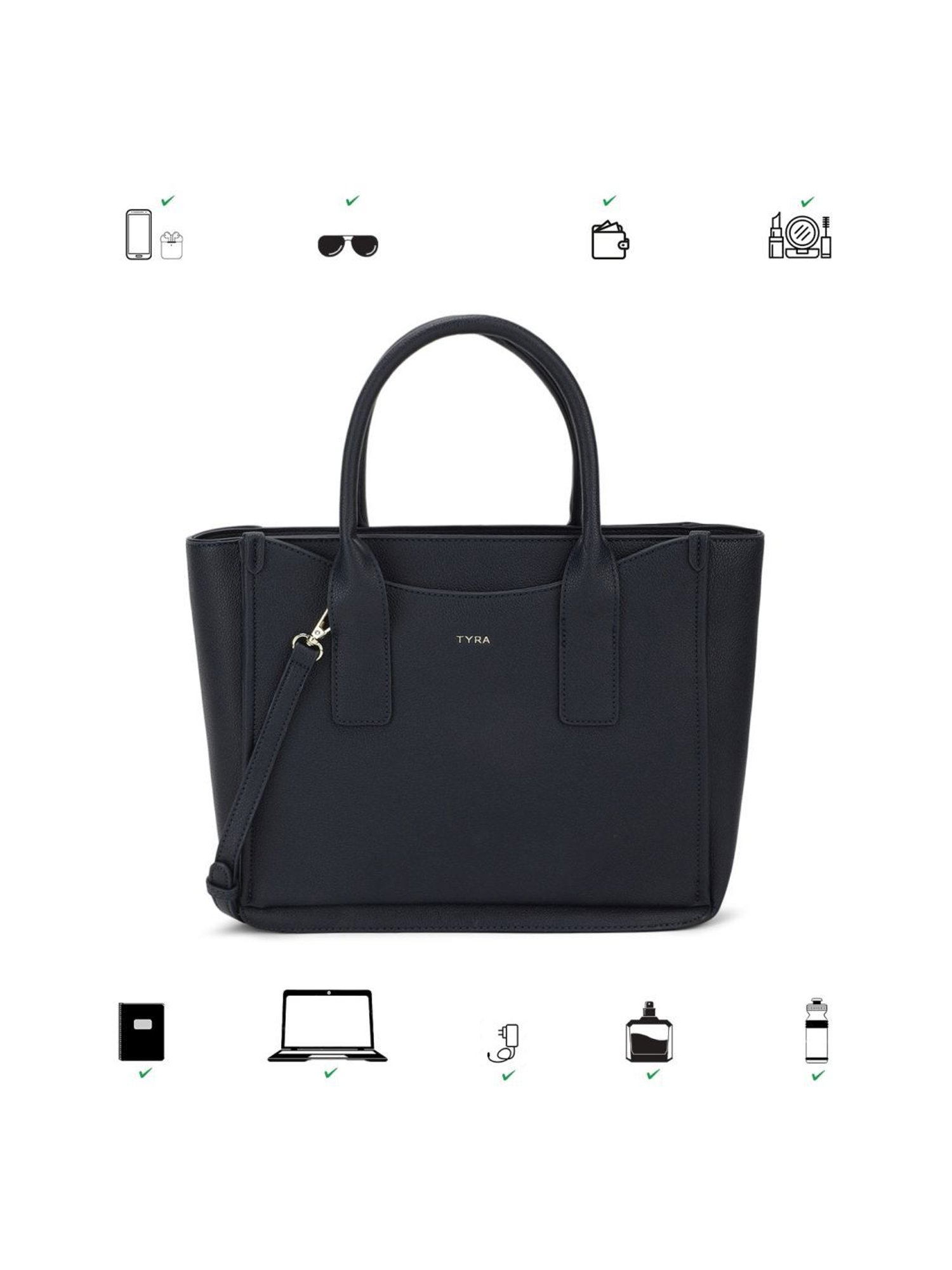 Tyra Eslia Navy Solid Faux Leather Tote Handbag