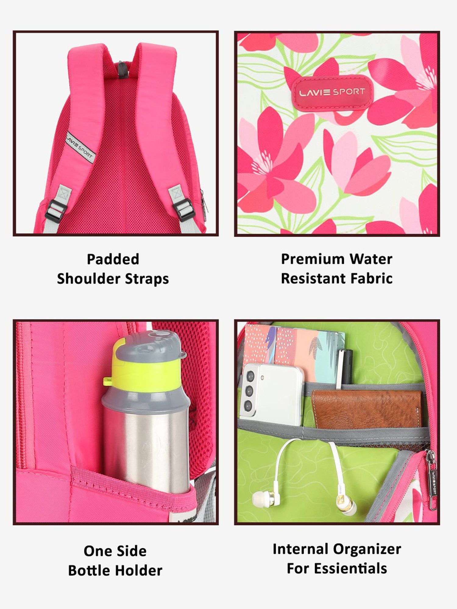 Lavie Sport Carolina Magenta Polyester Printed Laptop Backpack - 26 Ltrs