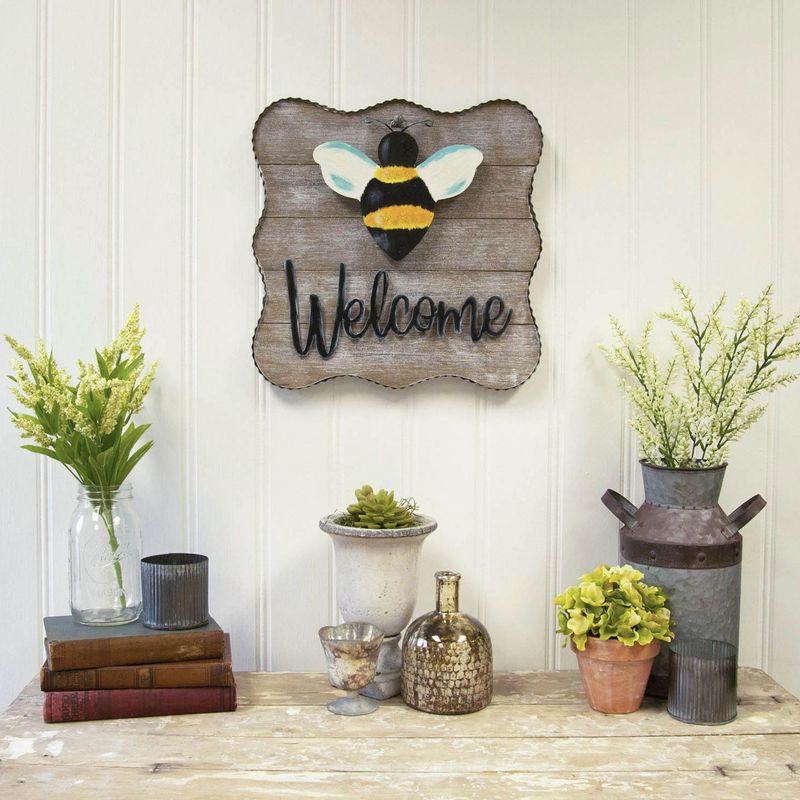 Home & Garden 15.5" Mini Gallery "Welcome" Display Wall Vintage Round Top Collection  -  Wall Sign Panels