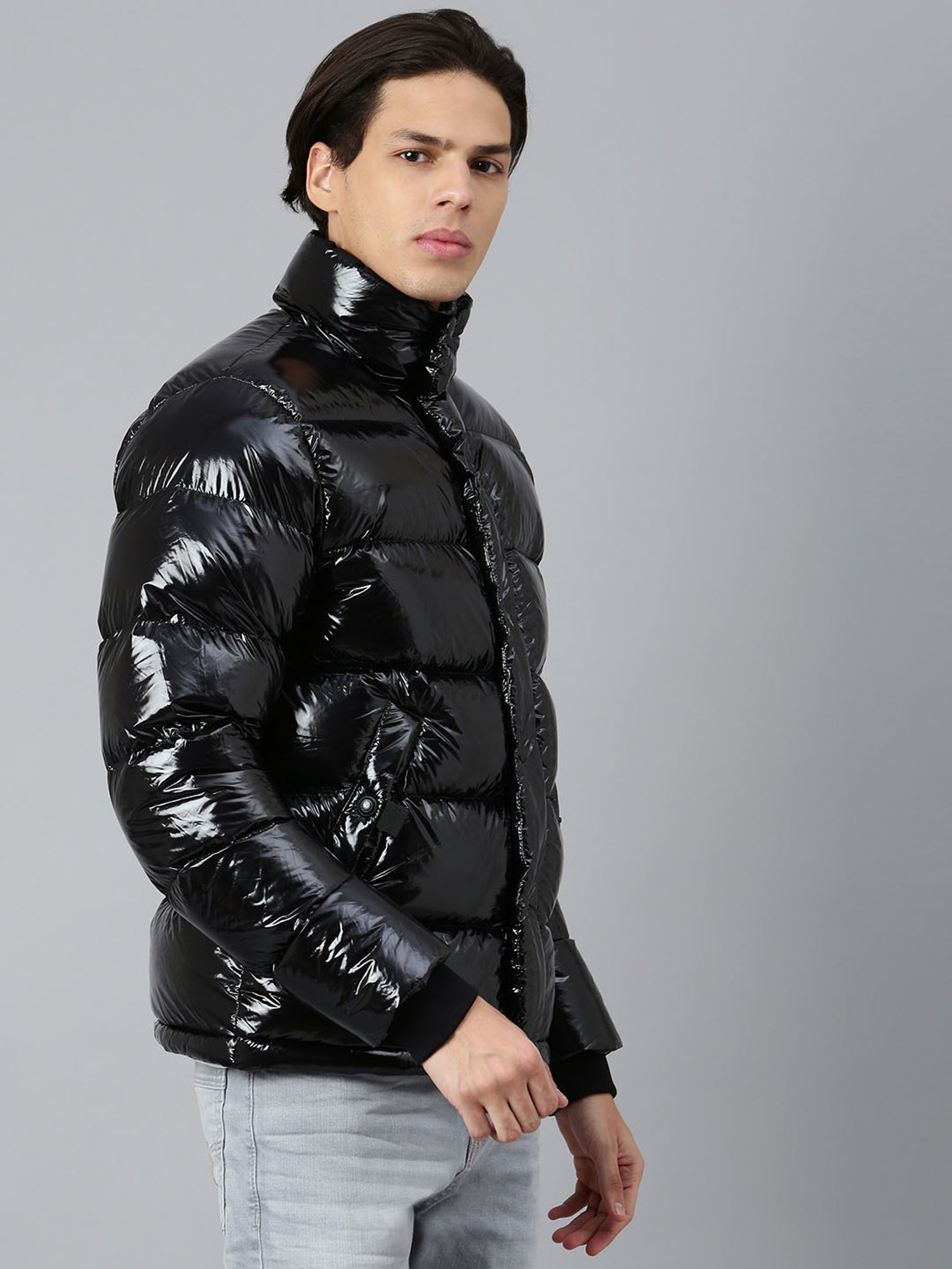 Woods Black Regular Fit Quilted Jacket