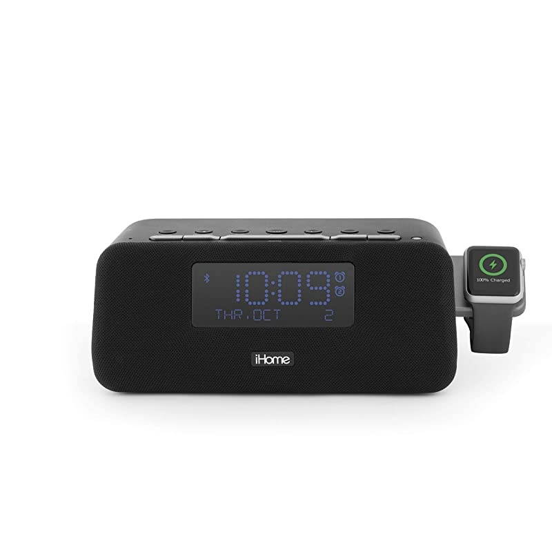 IWBT5 Bluetooth Alarm Clock FM Stereo Radio, Apple Watch Charging, Dual USB Charging Ports, Speakerphone, and Dual Alarm Bedside Desk Clock
