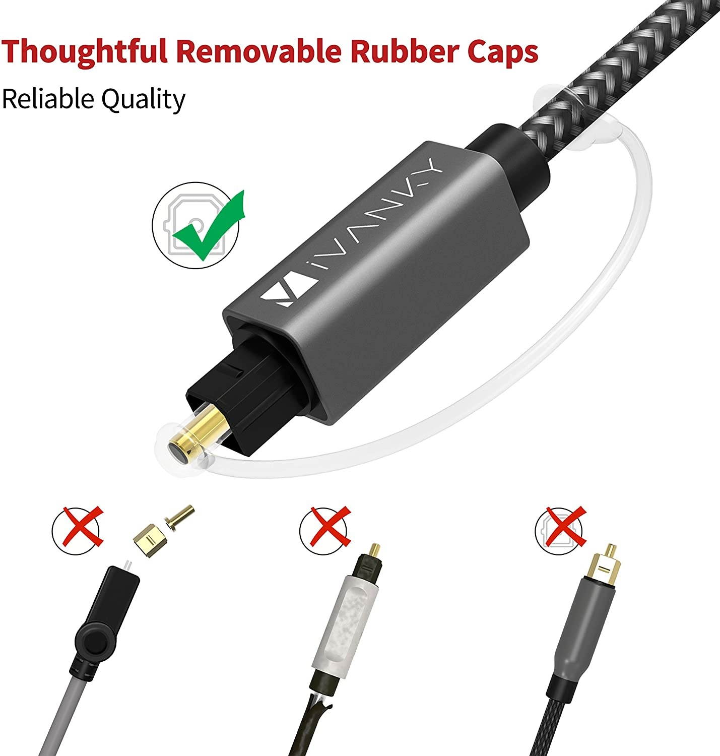 Optical Audio Cable, iVANKY Slim Optical Cable Digital Audio Cable for Home Theater, Sound Bar, TV, PS4, Xbox, Playstation, Astro A40/A50, Aluminum Shell, Nylon Braided Cable, 1M/3.28 Feet, Grey