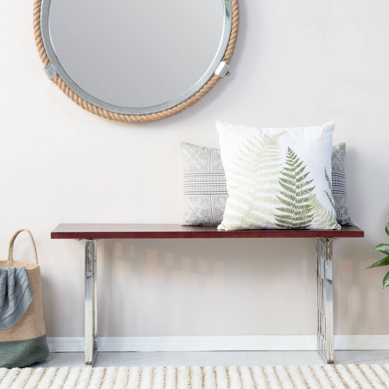 Lennox Contemporary Wood and Silver Metal Bench Dark Walnut Brown - Adore Decor
