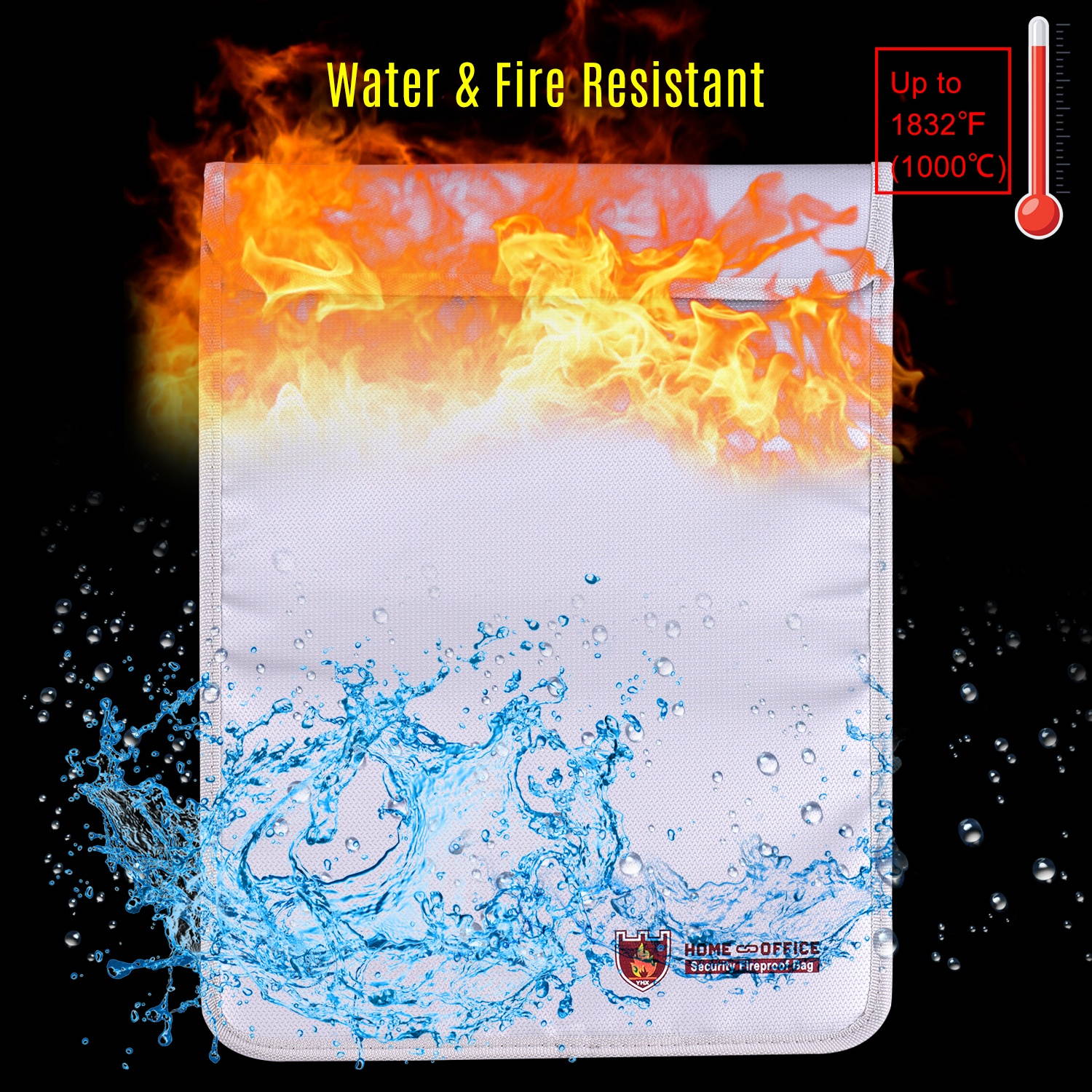 Double Zipper Fireproof Document Bag Pouch Organizer Silicone Coated Fire Water Resistant Safe Storage for Cash Documents Jewelry Passport