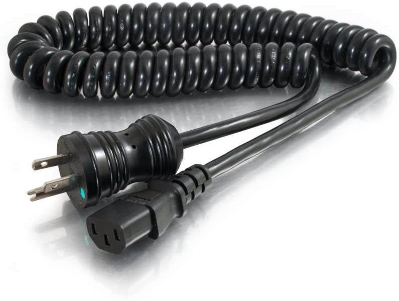 48064 18 AWG Coiled Hospital Grade Power Cord - NEMA 5-15P to IEC320C13 TAA Compliant Black (4 Feet 1.21 Meters)