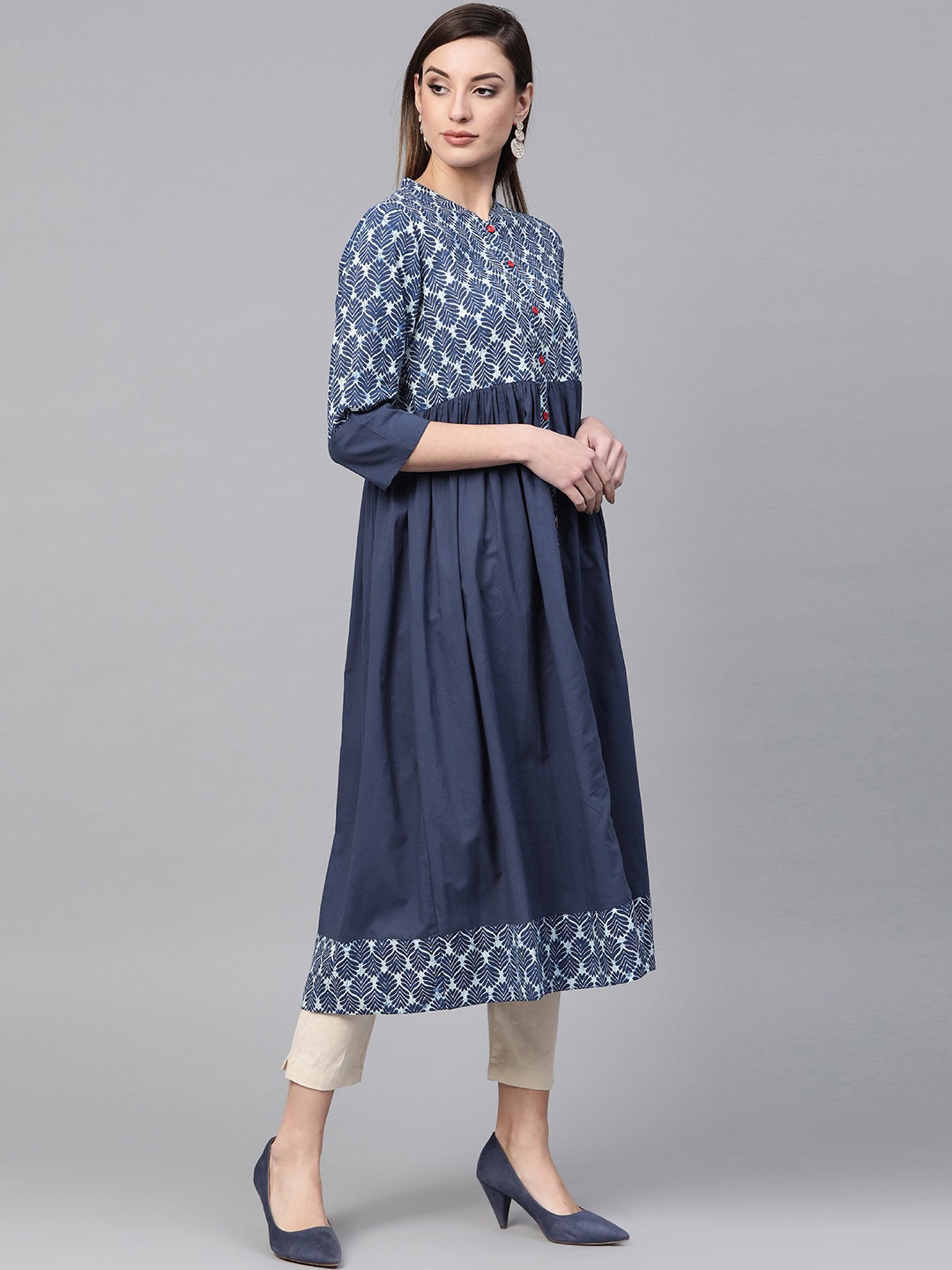 Geroo Jaipur Blue Indigo Hand Block Printed Pure Cotton Kurta