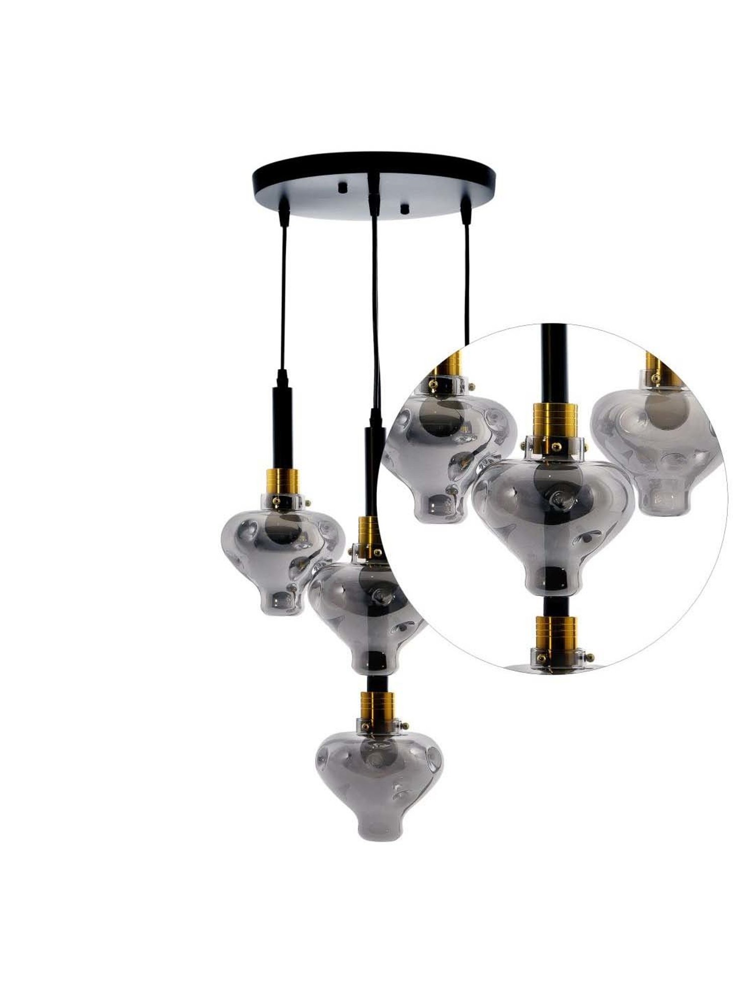 Kapoor E Illuminations Quinn Smoke & Black Glass Round Hanging Light