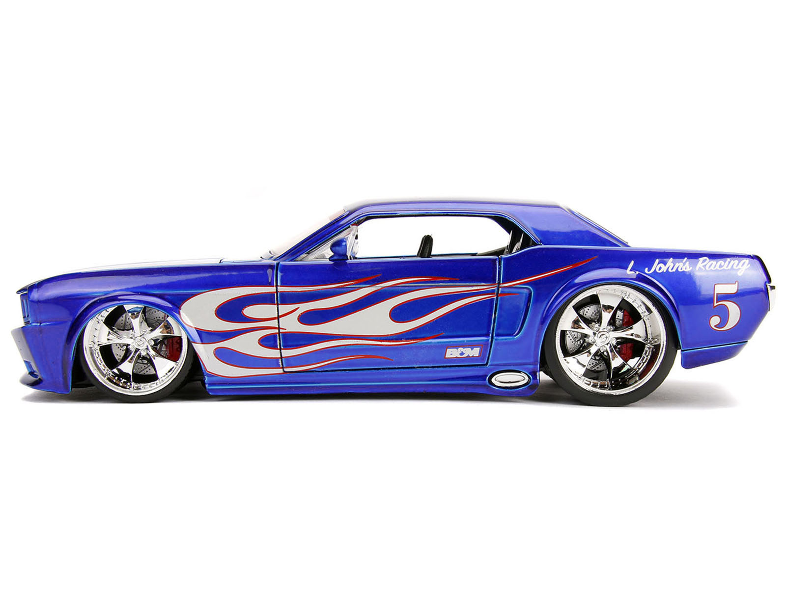 1965 Ford Mustang #5 "L. John's Racing" Candy Blue with Flame Graphics "Bigtime Muscle" Series 1/24 Diecast Model Car by Jada