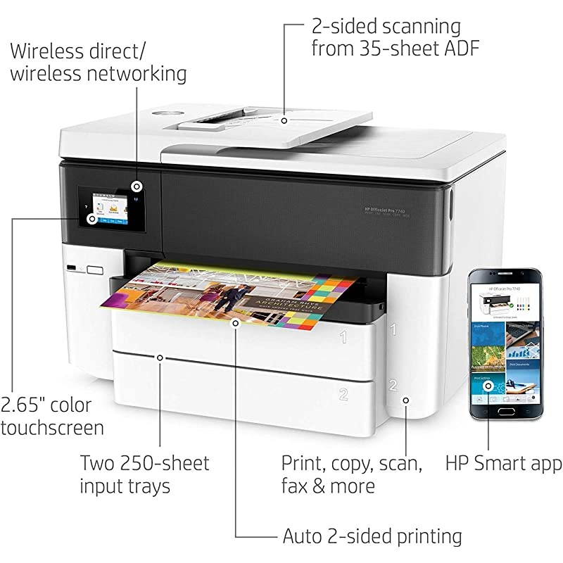 OfficeJet Pro 7740 Wide Format All-in-One Printer with Wireless Printing, Works with Alexa (G5J38A)