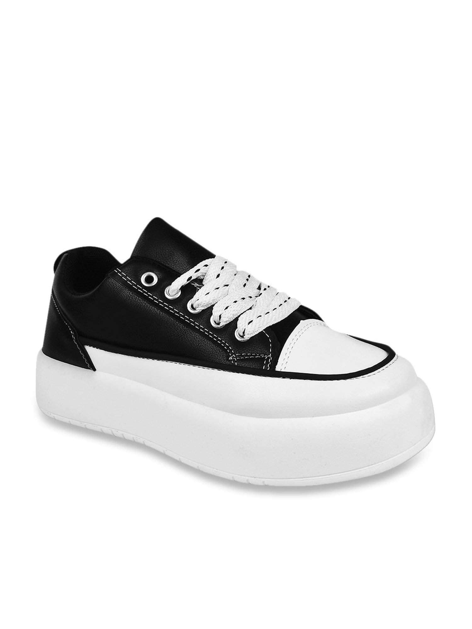 The White Pole Women's Black Casual Sneakers