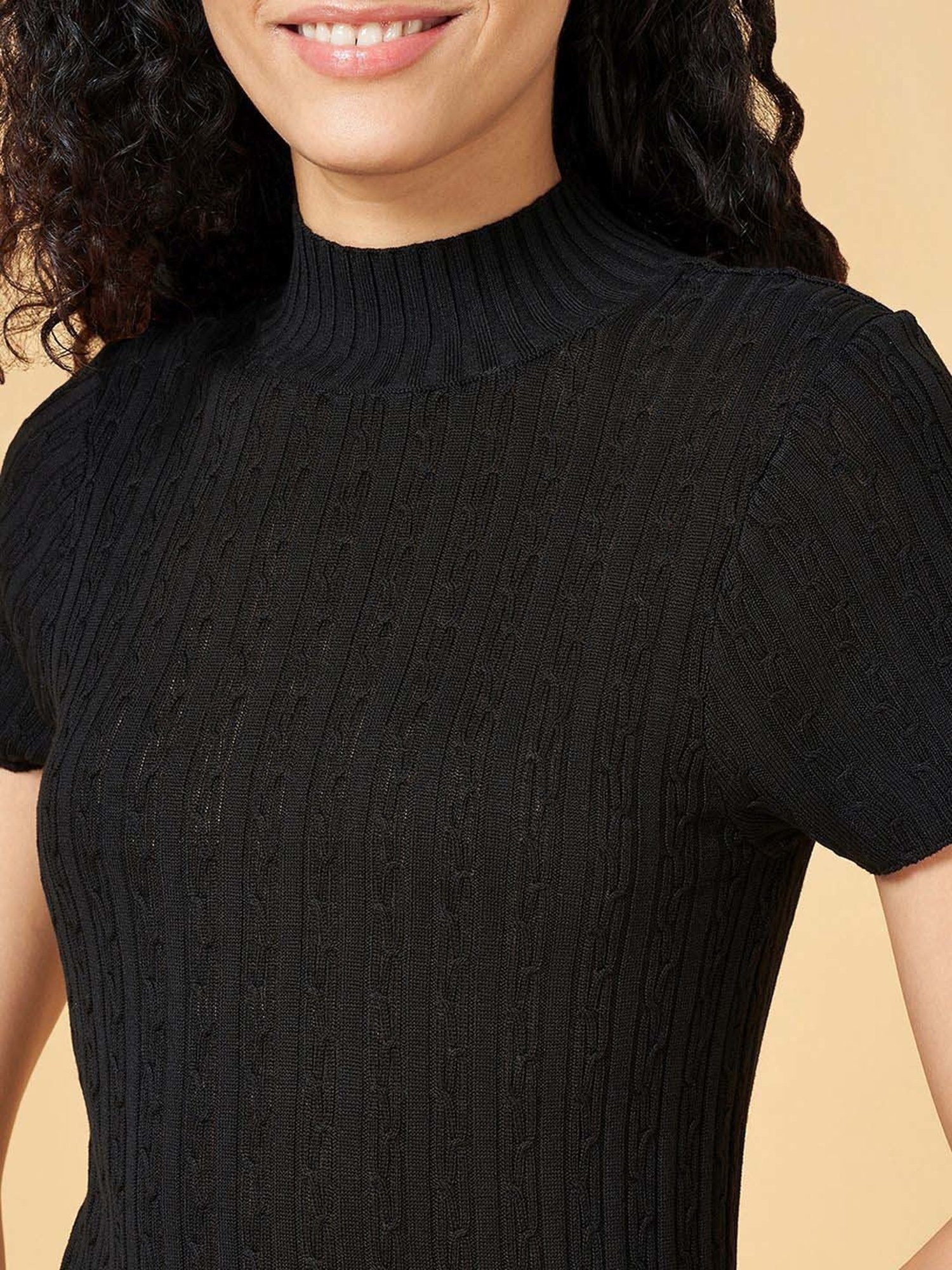 Annabelle by Pantaloons Black Self Pattern Top