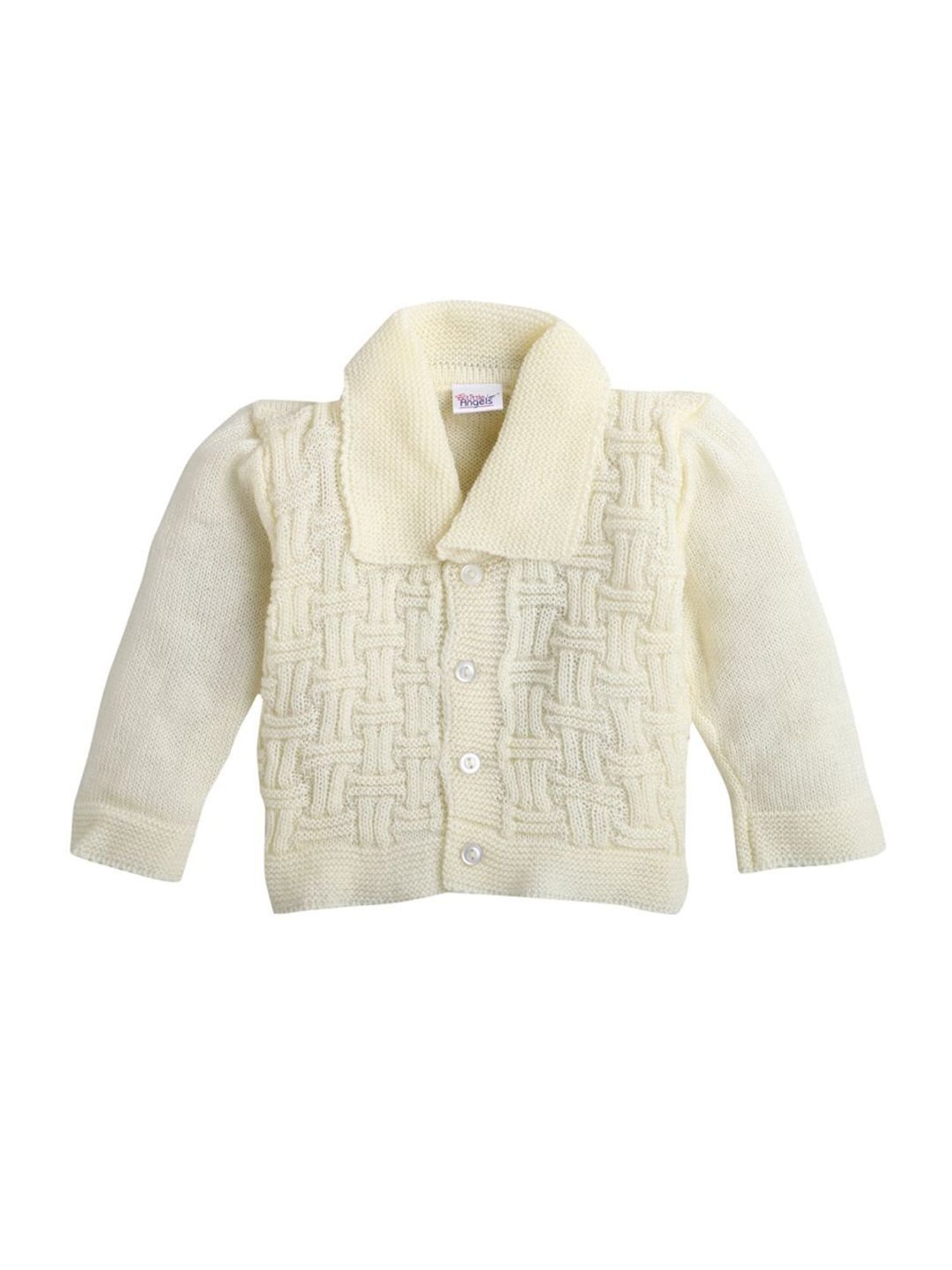 Little Angels Kids Cream Textured Pattern Full Sleeves Sweater Set