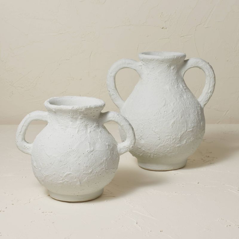 9.5" x 9" Terracotta Vase with Handle Chalk White - Opalhouse™ designed with Jungalow™