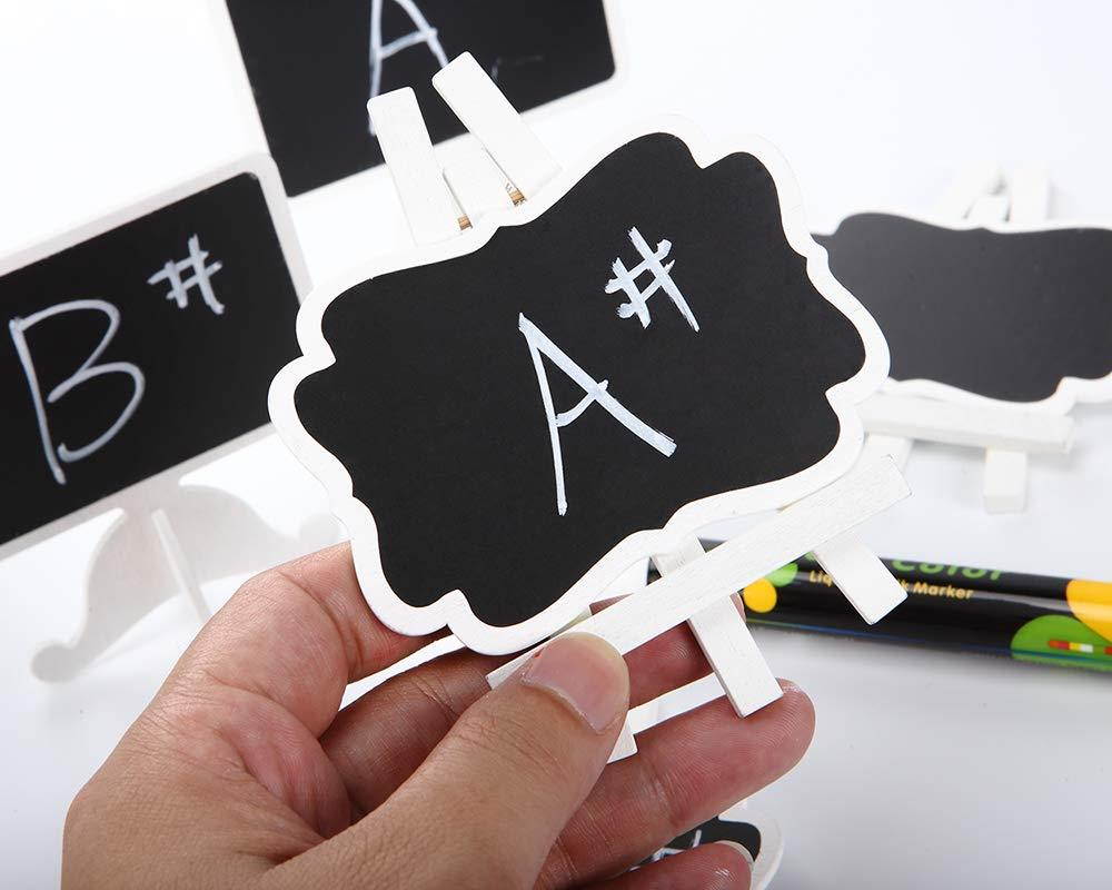 16 Pack Mini Chalkboard Sign with Framed Stand and Easel, Best Rustic Decoration for Tabletop Numbers and Food Labels for Weddings, Birthday Parties, Graduation, 2 Design Small Rectangle Blackboard