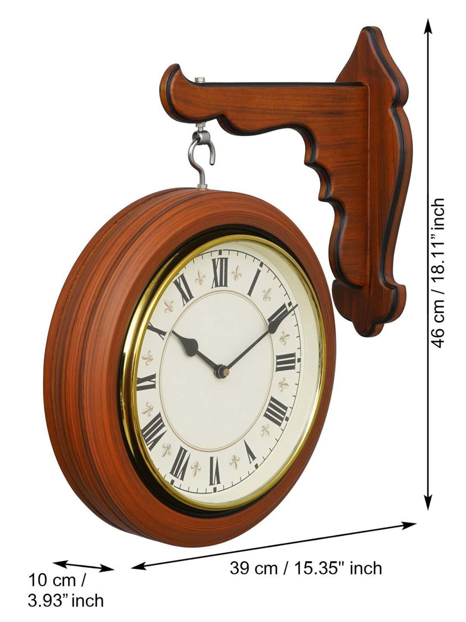 CHRONIKLE Brown Wood Analog Double Sided Hanging Wall Clock