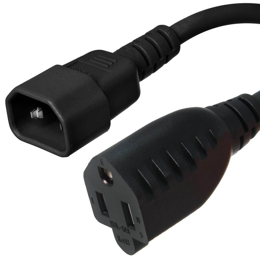 Ironbox C14 to 5-15 Receptical Power Cord - Black -  3 Foot - 15A/125V - 14/3 SJT - IBX-4920-03