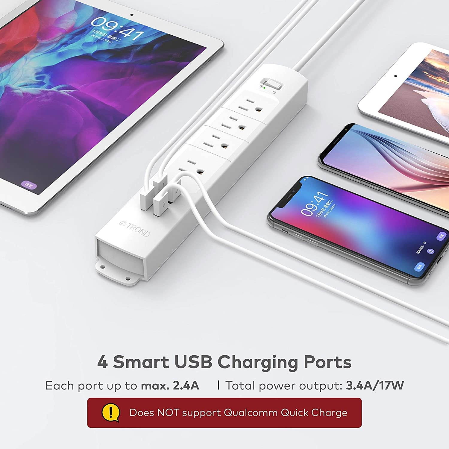 6Outlet + 2 USB 1050 Joule Surge Protector Power Strip with 25Ft Long Extension Cord White UL Listed