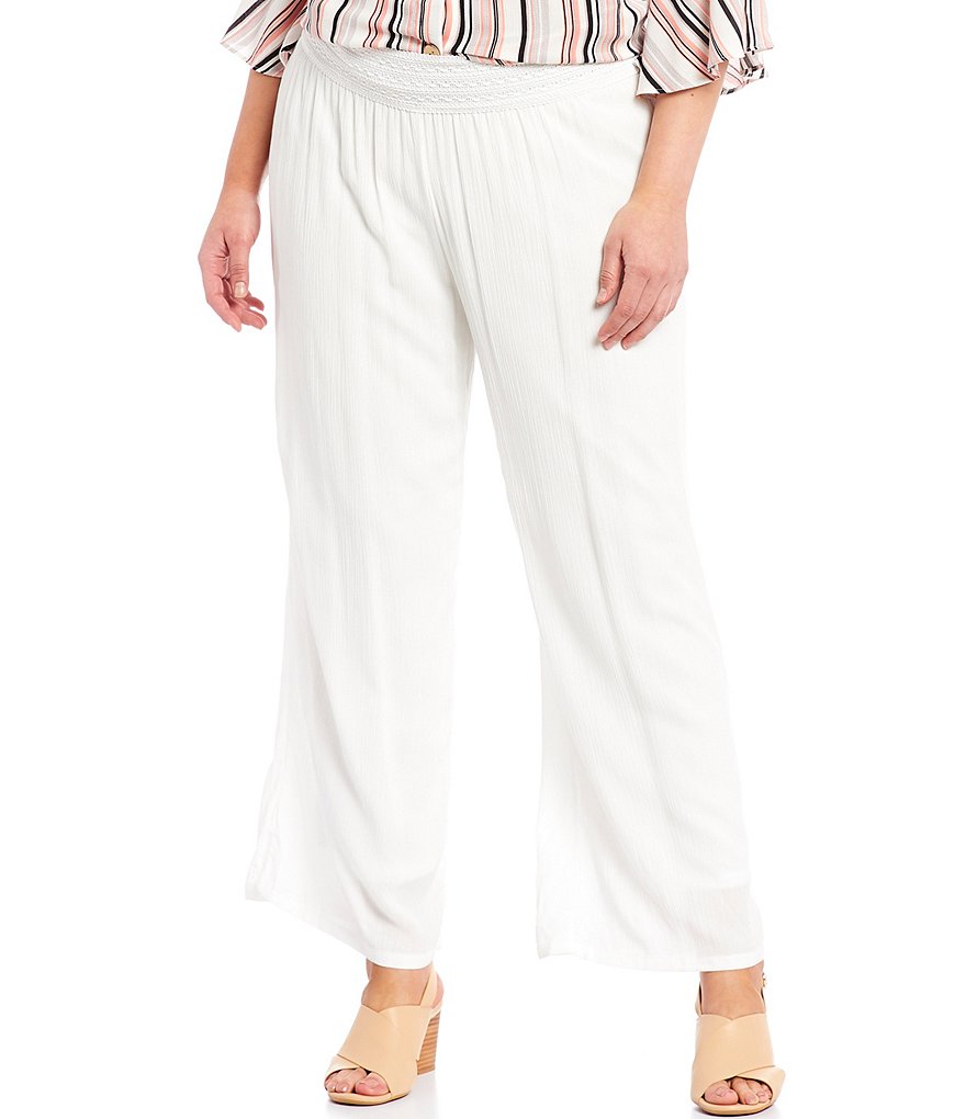 I.N. Studio Plus Size Solid Crepon Pull-On Wide Leg Pants